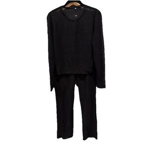 NEW Black Stretch Knit Pant Crop Top Set Summer Loungewear Beach One Size XL